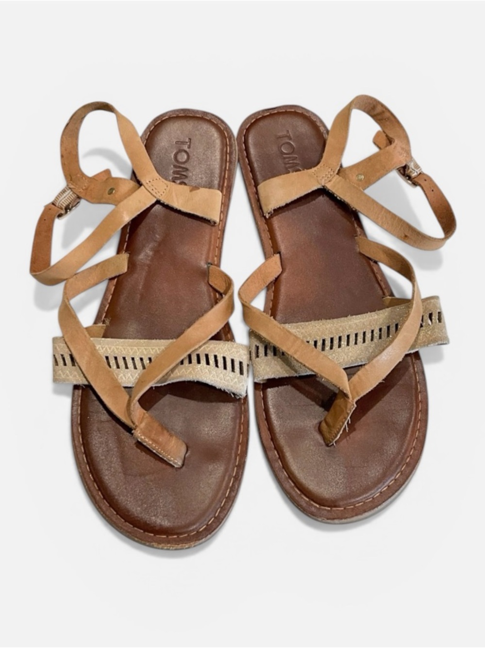 Toms Leather Sandals Canvas Detail Size 9